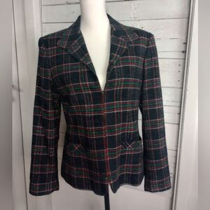 Norton McNaughton Womens Blazer Size 6 Black Red Green Plaid Tartan Lined Jacket